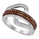 10kt White Gold Womens Round Brown Diamond Curved Band Ring 1/3 Cttw