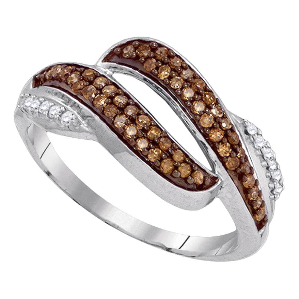 10kt White Gold Womens Round Brown Diamond Band Ring 1/3 Cttw