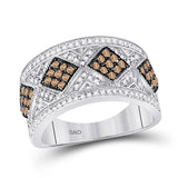 10kt White Gold Womens Round Brown Diamond Band Ring 5/8 Cttw