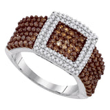 10kt White Gold Womens Round Brown Color Enhanced Diamond Square Cluster Ring 1.00 Cttw