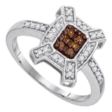 10kt White Gold Womens Round Brown Diamond Square Ring 1/5 Cttw