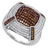 10kt White Gold Womens Round Brown Color Enhanced Diamond Square Cluster Ring 3/4 Cttw