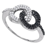 10kt White Gold Womens Round Black Color Enhanced Diamond Circle Cluster Ring 1/3 Cttw