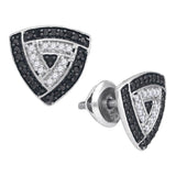 10kt White Gold Womens Round Black Color Enhanced Diamond Triangle Earrings 1/2 Cttw