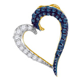 10kt Yellow Gold Womens Round Blue Color Enhanced Diamond Heart Love Pendant 1/4 Cttw