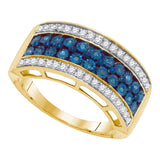 10kt Yellow Gold Womens Round Blue Color Enhanced Diamond Tripe Row Stripe Band 3/8 Cttw