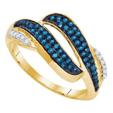 10kt Yellow Gold Womens Round Blue Color Enhanced Diamond Bypass Double Row Band 1/3 Cttw