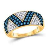 10kt Yellow Gold Womens Round Blue Color Enhanced Diamond Fashion Ring /8 Cttw