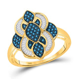 10kt Yellow Gold Womens Round Blue Color Enhanced Diamond Wide Fashion Ring 1/2 Cttw