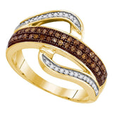 10kt Yellow Gold Womens Round Brown Diamond Curved Band Ring 1/3 Cttw