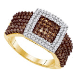 10kt Yellow Gold Womens Round Brown Color Enhanced Diamond Square Cluster Ring 1.00 Cttw