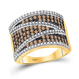 10kt Yellow Gold Womens Round Brown Diamond Stripe Band Ring 1 Cttw