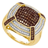 10kt Yellow Gold Womens Round Brown Color Enhanced Diamond Square Cluster Ring 3/4 Cttw