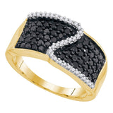10kt Yellow Gold Womens Round Black Color Enhanced Diamond Crossover Stripe Band 3/4 Cttw