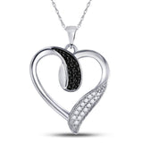 10kt White Gold Womens Round Black Color Enhanced Diamond Heart Pendant 1/5 Cttw
