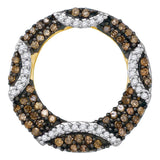 10kt Yellow Gold Womens Round Cognac-brown Color Enhanced Diamond Stripe Circle Pendant 3/8 Cttw