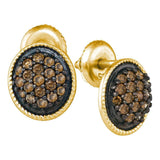 10kt Yellow Gold Womens Round Cognac-brown Color Enhanced Diamond Cluster Earrings 1/2 Cttw