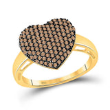 10kt Yellow Gold Womens Round Brown Diamond Heart Ring 5/8 Cttw