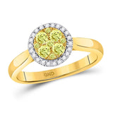 14kt Yellow Gold Womens Round Canary Yellow Diamond Circle Cluster Ring 1/2 Cttw