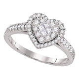 14kt White Gold Womens Princess Round Diamond Heart Cluster Ring 1/2 Cttw