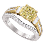14kt White Gold Womens Round Yellow Diamond Cluster Bridal Wedding Engagement Ring 1.00 Cttw