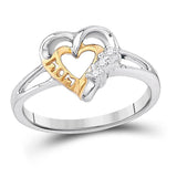 Sterling Silver Womens Round Diamond Heart Mom Mother Ring .03 Cttw