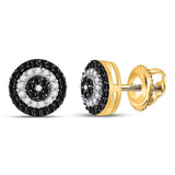 10kt Yellow Gold Womens Round Black Color Enhanced Diamond Cluster Earrings 1/4 Cttw