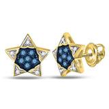 10kt Yellow Gold Womens Round Blue Color Enhanced Diamond Star Earrings 1/6 Cttw