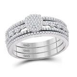 10kt White Gold Round Diamond 3-Piece Bridal Wedding Ring Band Set 3/8 Cttw