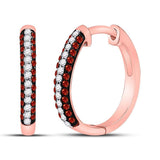 10kt Rose Gold Womens Round Red Color Enhanced Diamond Hoop Earrings 1/4 Cttw