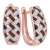 10kt Rose Gold Womens Round Red Color Enhanced Diamond Hoop Earrings 1/3 Cttw