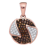 10kt Rose Gold Womens Round Red Color Enhanced Diamond Circle Cluster Pendant 1/6 Cttw