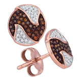 10kt Rose Gold Womens Round Red Color Enhanced Diamond Circle Cluster Earrings 1/5 Cttw