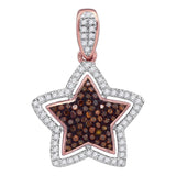 10kt Rose Gold Womens Round Red Color Enhanced Diamond Star Pendant 1/4 Cttw