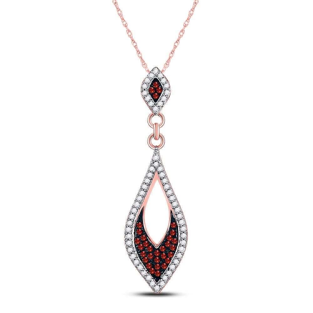 10kt Rose Gold Womens Round Red Color Enhanced Diamond Fashion Pendant 1/5 Cttw
