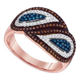 10kt Rose Gold Womens Round Red Blue Color Enhanced Diamond Fashion Ring 3/8 Cttw