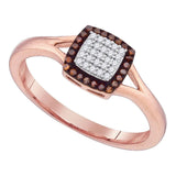 10kt Rose Gold Womens Round Red Color Enhanced Diamond Square Ring 1/8 Cttw