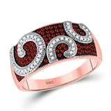 10kt Rose Gold Womens Round Red Color Enhanced Diamond Curl Band Ring 1/3 Cttw