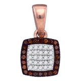 10kt Rose Gold Womens Round Red Color Enhanced Diamond Square Cluster Pendant 1/8 Cttw