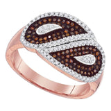 10kt Rose Gold Womens Round Red Color Enhanced Diamond Teardrop Ring 3/8 Cttw