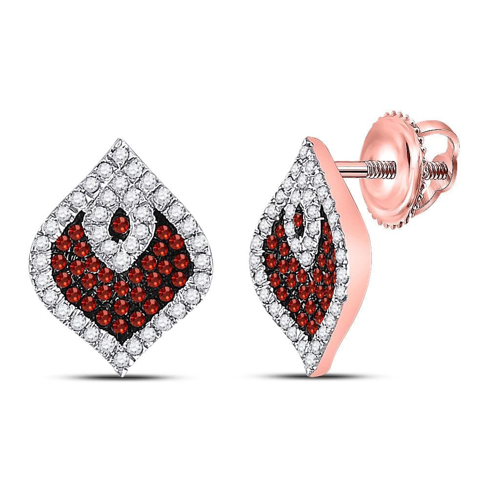 10kt Rose Gold Womens Round Red Color Enhanced Diamond Cluster Earrings 3/8 Cttw