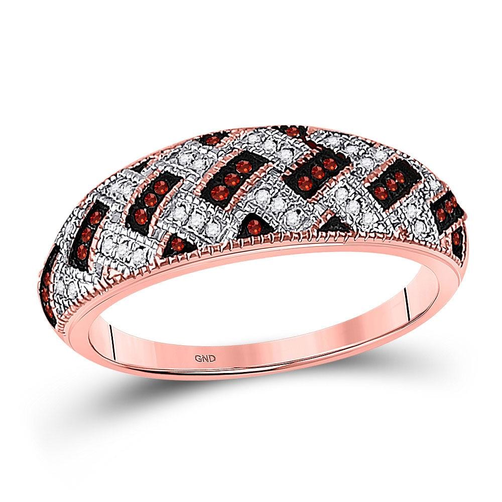 10kt Rose Gold Womens Round Red Color Enhanced Diamond Band Ring 1/6 Cttw