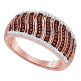 10kt Rose Gold Womens Round Red Color Enhanced Diamond Striped Ring 3/8 Cttw