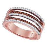 10kt Rose Gold Womens Round Red Color Enhanced Diamond Strand Band Ring 3/8 Cttw