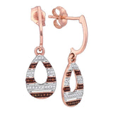 10kt Rose Gold Womens Round Red Color Enhanced Diamond Teardrop Dangle Earrings 1/5 Cttw