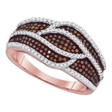 10kt Rose Gold Womens Round Red Color Enhanced Diamond Fashion Ring 5/8 Cttw
