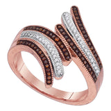 10kt Rose Gold Womens Round Red Color Enhanced Diamond Bypass Fashion Ring 1/4 Cttw