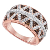 10kt Rose Gold Womens Round Red Color Enhanced Symmetrical Diamond Band Ring 3/8 Cttw
