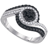 10kt White Gold Womens Round Black Color Enhanced Diamond Cluster Ring 5/8 Cttw