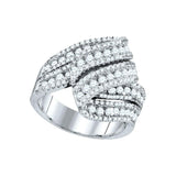 14kt White Gold Womens Round Diamond Fold Over Fashion Ring 2 Cttw